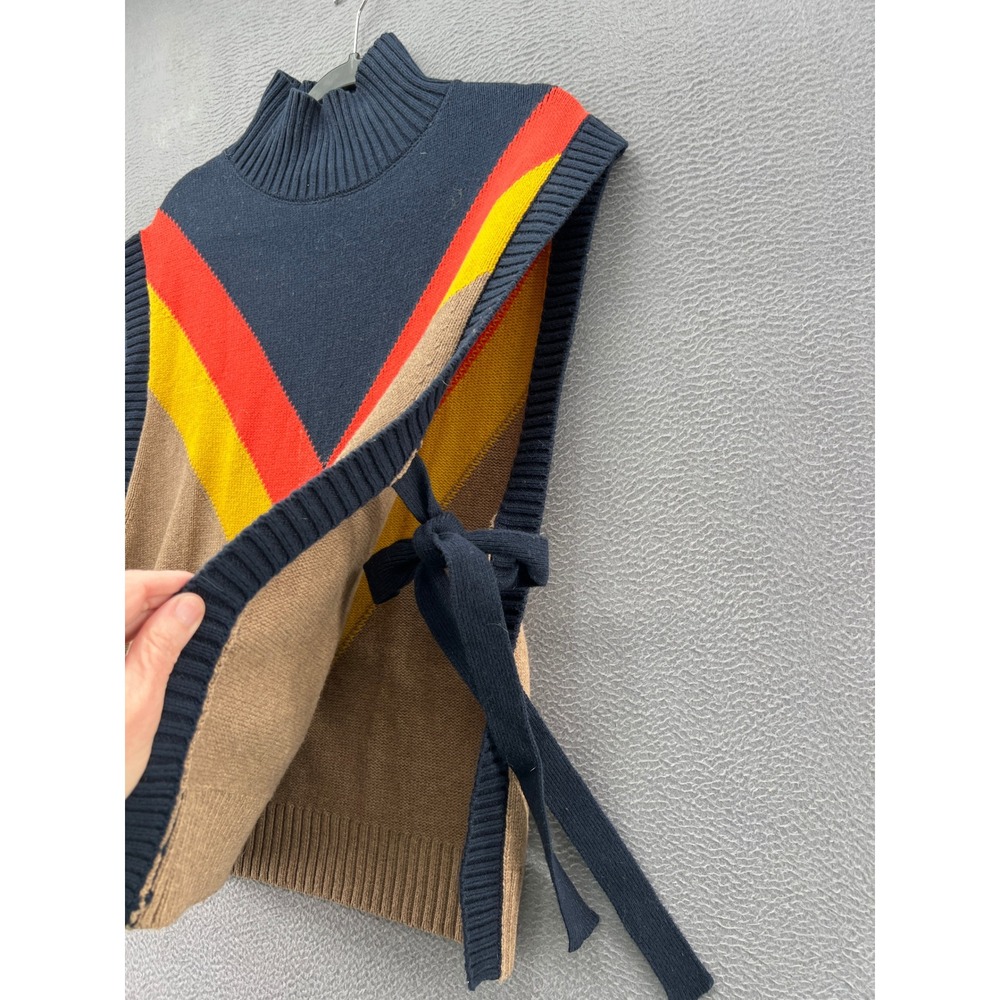 Maeve Anthropologie Colorblock Chevron Tie Side Sweater Vest Navy Tan XS/S - Picture 3 of 10